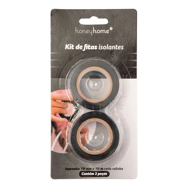 Kit Fita Isolante 2 Peças Especialista 18mm 10m Plástico PVC Preta 6x6x1,7cm LM4212 - honeyhome