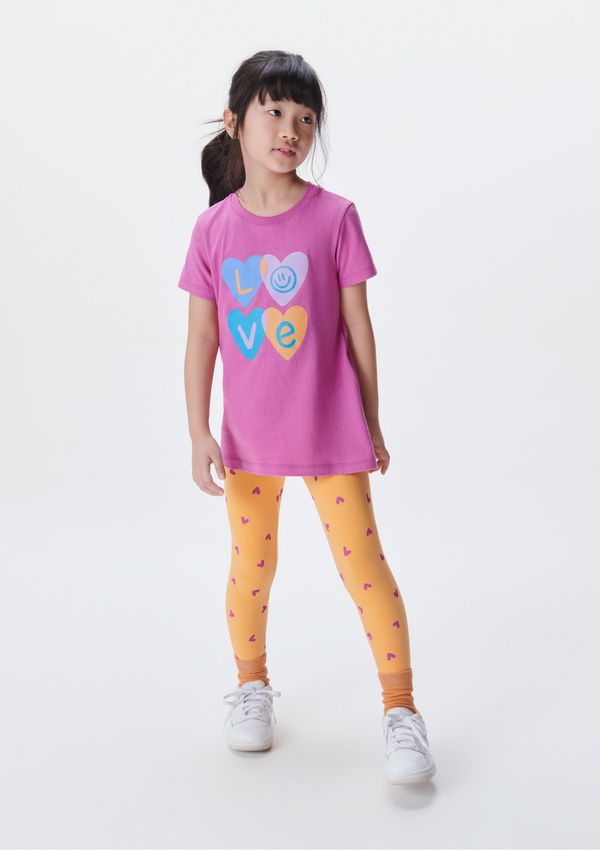 Conjunto Infantil Menina Camisa Manga Curta Com Calça Estampada - Rosa 005