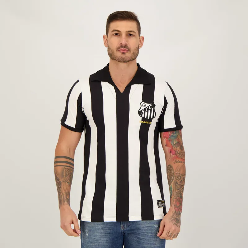 Camisa Santos Retrô Bimundial Preta e Branca