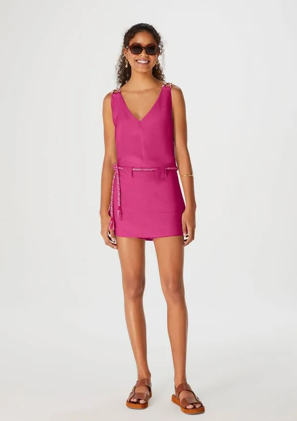 Shorts Saia Curto Cintura Alta Com Amarração - Rosa 038