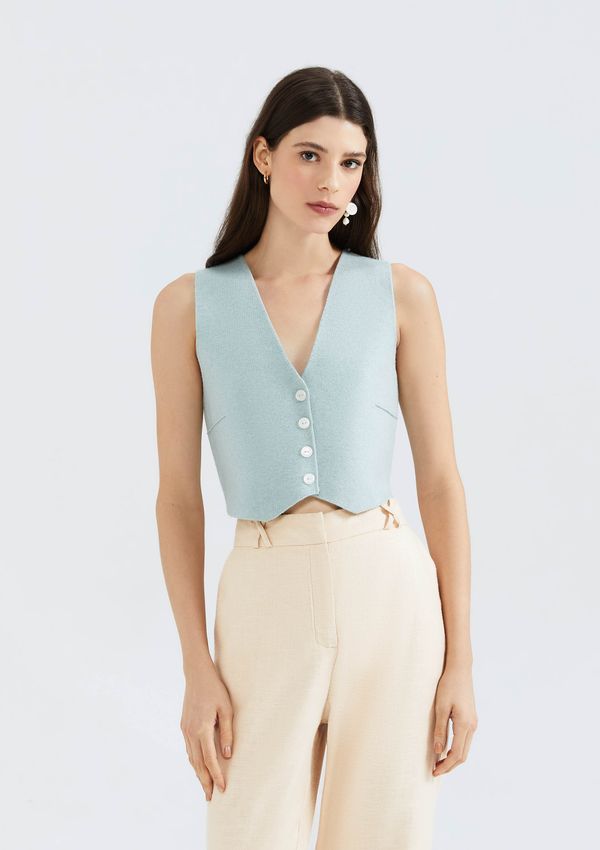 Colete Cropped Feminino Em Tricô Leve - Verde XP