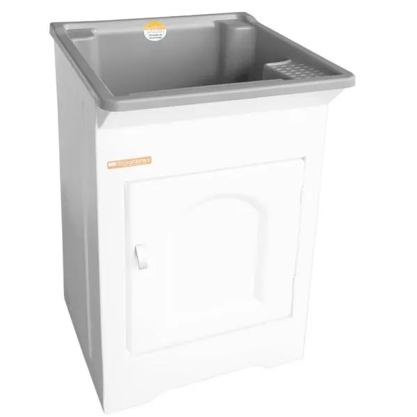 Gabinete Tanque de Lavar Roupas 26L Pequeno para Lavanderia com Esfregadeira Cinza Stilofibra