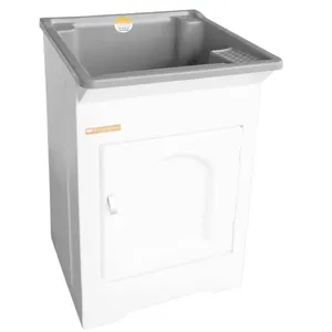 Gabinete Tanque de Lavar Roupas 26L Pequeno para Lavanderia com Esfregadeira Cinza Stilofibra