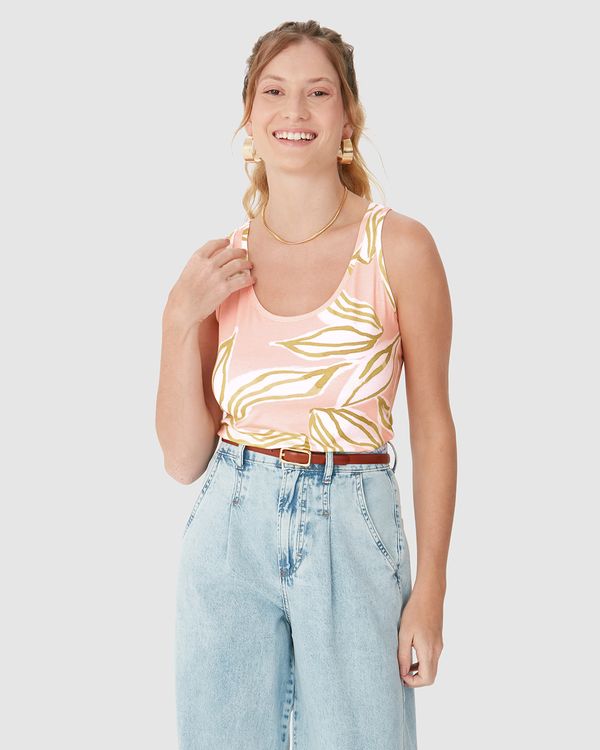 Regata Feminina Estampada Decote U Em Viscose Stretch Laranja - GG