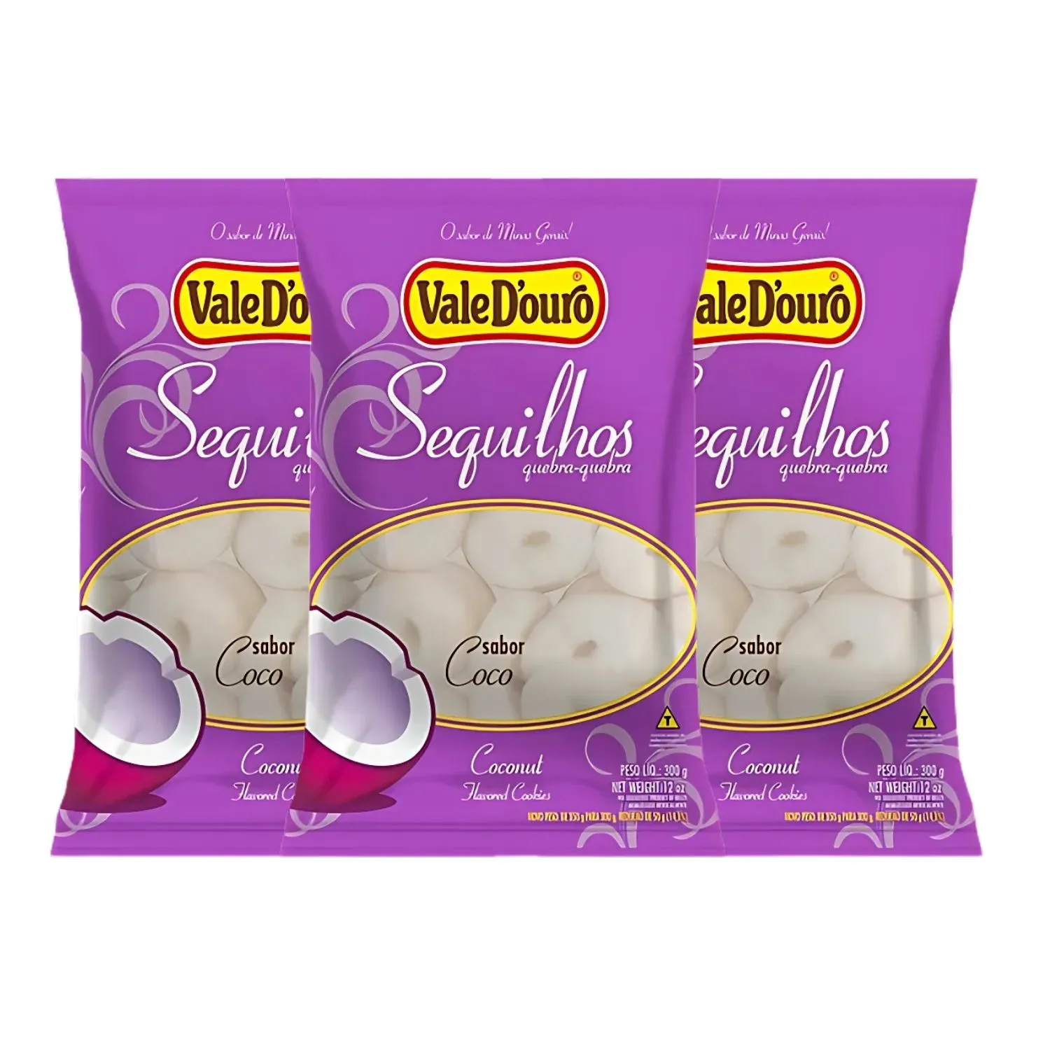 Kit Biscoito Sequilhos Coco Sem Glúten Vale D'Ouro - 3 Unidades 300g