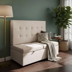 Canto Alemão Recamier Bau + Painel Madri 120cm Corino Bege - Inova Decor