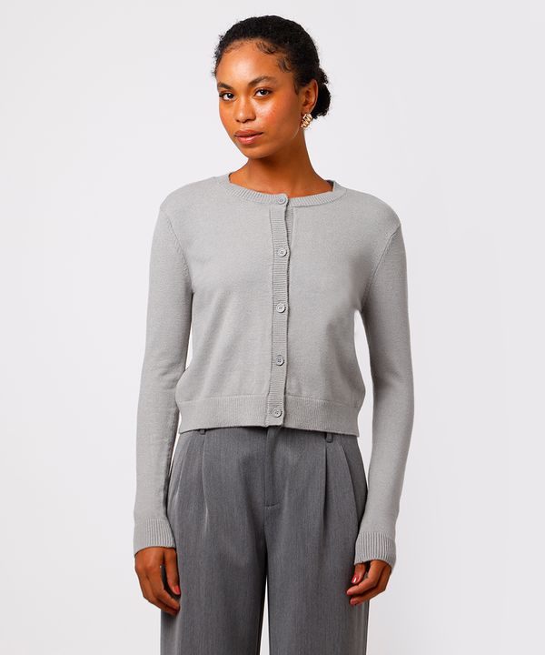 cardigan feminino de tricot mindset cinza GG