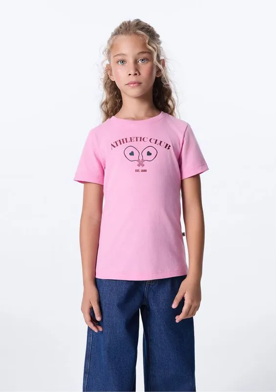 Blusa Infantil Menina Manga Curta Com Estampa - Rosa 014