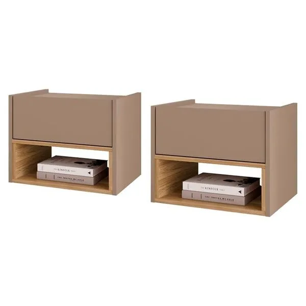 Kit 2 Mesas de Cabeceira Suspensa Florença 1 Gaveta MDF Fendi