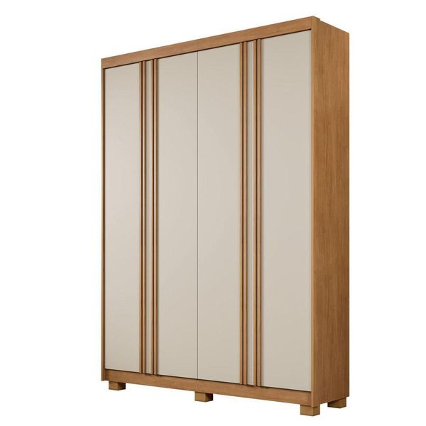 Guarda Roupa Lisboa 4 Portas Ripado 3 Gavetas 8 Prateleiras Cinamomo Off