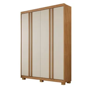 Guarda Roupa Lisboa 4 Portas Ripado 3 Gavetas 8 Prateleiras Cinamomo Off