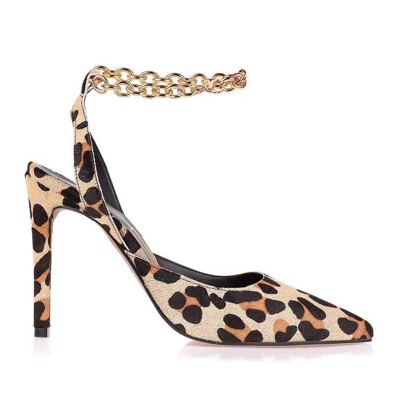 Slingback Salto Alto Fur Onça Bege