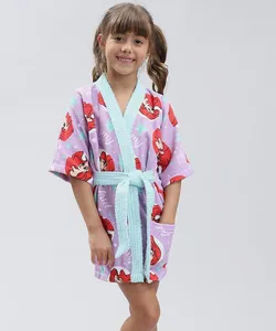 Roupão Infantil Atoalhado Estampado Ariel Pequena Sereia Lilás M