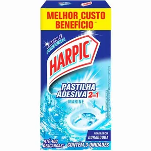 Pastilha Adesiva Sanitária Harpic 2em1 Marine 9g