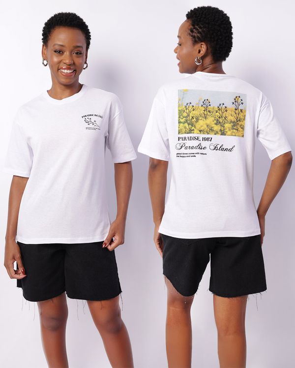 Camiseta Feminina Estampa Frente e Costas Manga Curta Branca M
