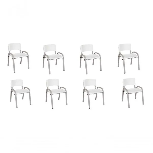 Kit 8 Cadeiras Infantil Iso, Escola, Base Cinza-branco