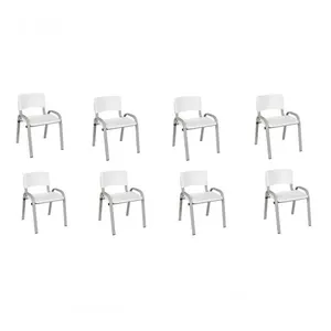 Kit 8 Cadeiras Infantil Iso, Escola, Base Cinza-branco