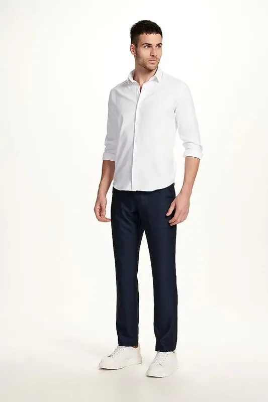 Calça Casual Chino Casual Falso Liso - Marinho - 52