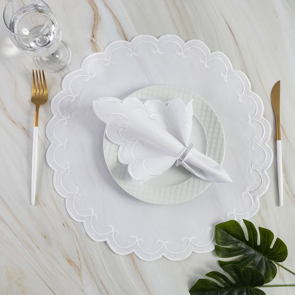 Jogo De Guardanapos Sousplat Americano 12 Peças Bordado Decorativo - Sparta Branco