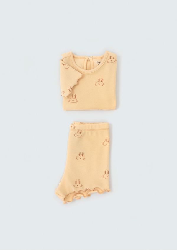 Conjunto Bebê Menina Estampado Com Babado - Amarelo 24M