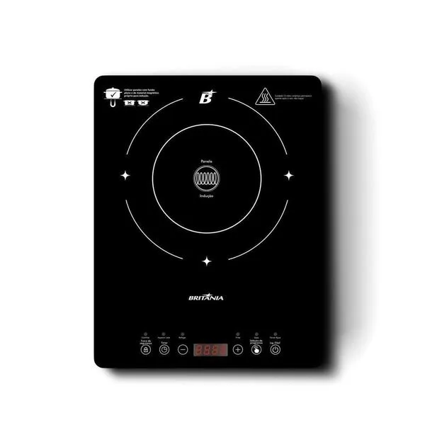 Cooktop Portátil de Indução Britânia BCT10A 1 Boca Vitrocerâmico com Painel Digital Touch Preto Cooktop Portátil De Indução Britânia BCT10A 220V