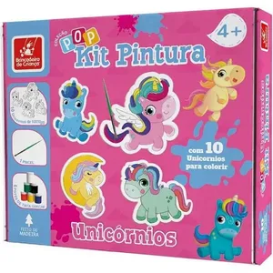 Kit de Pintura Infantil Unicórnios Pop com 10 Telas de MDF 6 Cores de Tinta Guache e Pincel Pop Kit de Pintura Infantil Unicórnios com 10 Telas de MDF e Pincel Pop