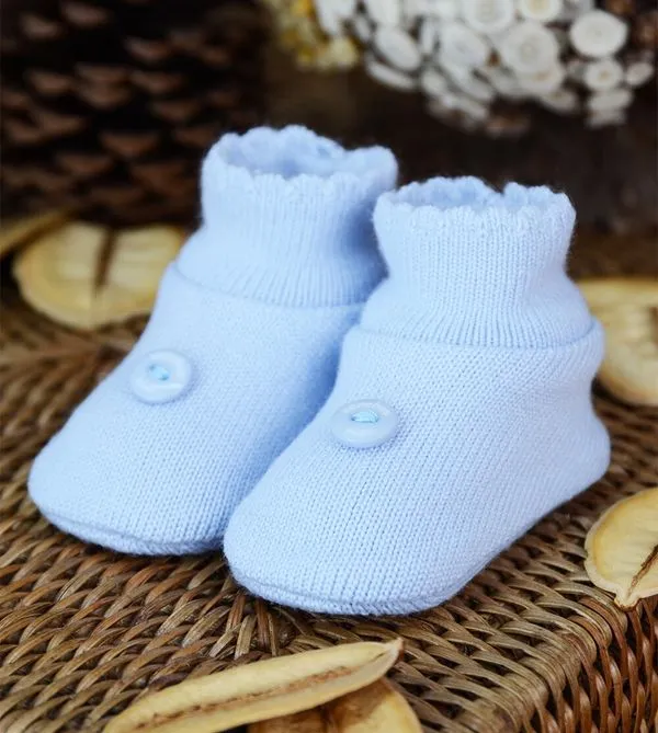 Sapatinho para Bebê Botão Tam. RN Azul -
