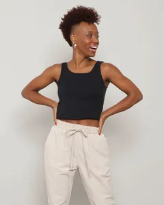 Regata Feminina Cropped Canelada Preta G