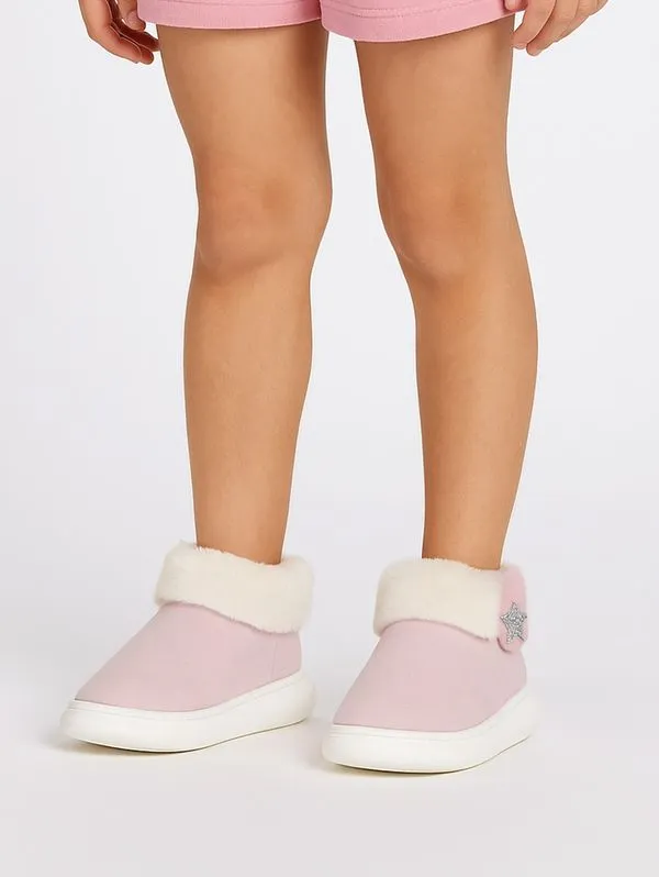 Pantufa Mini Estrela Juvenil Para Menina Flowfa- ROSA CLARO/BRANCO 33/34