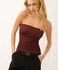 blusa alongada sem alça texturizada marrom GG