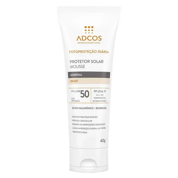 Protetor Solar Facial Adcos Mousse Mineral FPS50 Cor Nude 40g