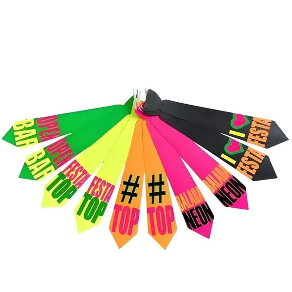 Kit 10 Gravatas Carnavalescas Neon de Papel e Poliéster para Balada e Fantasia Festa Chic Kit 10 Gravatas Neon de Papel e Poliéster para Carnaval Festa Chic