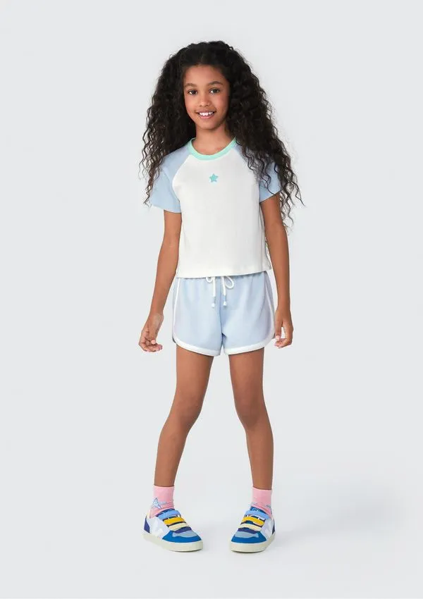Blusa Cropped Infantil Menina Em Ribana - Azul 008