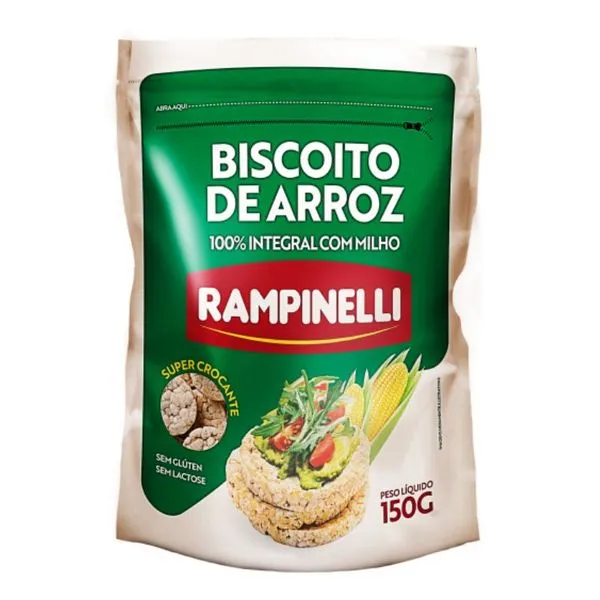 Biscoito Integral Rampinelli com Milho 150g BISCOITO INTEGRAL RAMPINELLI C/MILHO 150