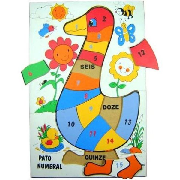 Pato Numérico Quebra Cabeça em Madeira - Multicolorido - Dicá