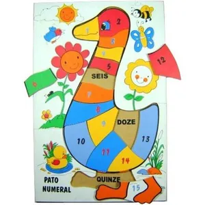 Pato Numérico Quebra Cabeça em Madeira - Multicolorido - Dicá