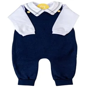 Kit Bebê RN Sanches 1 Body 1 Jardineira 1 Boina Azul Marinho (MP)