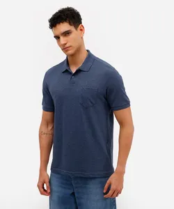 polo básica tradicional piquet com bolso azul M