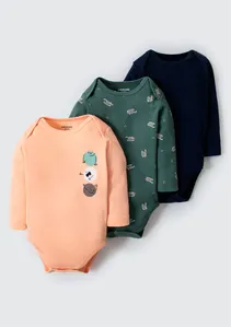Kit Com 3 Bodies Bebê Menino Manga Longa Em Ribana - Multicolorido 18M