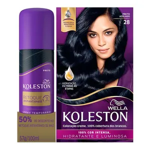 Kit Coloração Creme Koleston Preto Azul 28 + Retoque Instantâneo