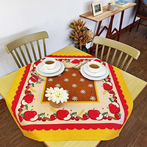 Toalha De Chá Centro Mesa KazzaVip 80% Algodão e 20% Poliéster Estampado Frutas Vermelha Quadrado Pop 75cmx75cm Amarelo