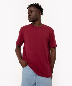camiseta de algodão básica manga curta gola redonda vinho PP