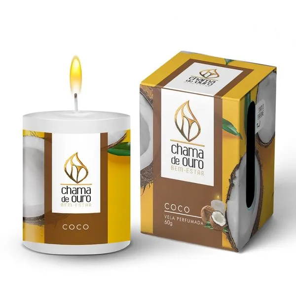 Vela Perfumada Coco 60g - Chama de Ouro