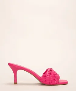 tamanco feminino salto médio tira texturizada pink 34