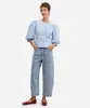 calça barrel feminina jeans listrada azul 40