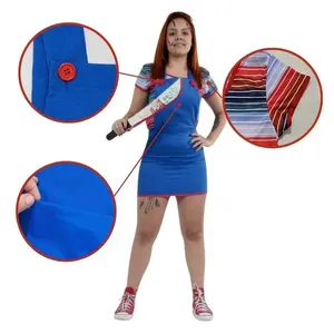 Fantasia Boneco Assassino Feminino Adulto Halloween Tamanho M