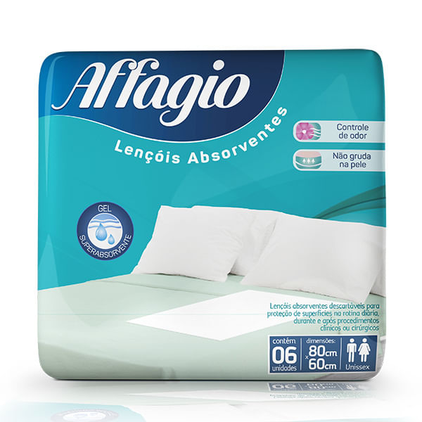 Lençol Absorvente Descartável Affagio 80cmx60cm 6 Unidades