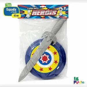 Kit Acessório de Fantasia Espada e Escudo Heróis 42cm de Plástico Resistente Le Plastic Kit Acessório de Fantasia Espada e Escudo Heróis 42cm Le Plastic
