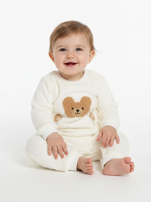 Macacão Bordado Urso Infantil Para Bebê - OFF WHITE M