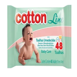 Toalha Umedecido Cotton Line Bichos Baby Care com 48 Unidades